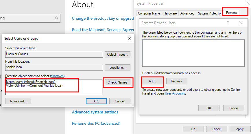 RDP Users Configuration Screenshot